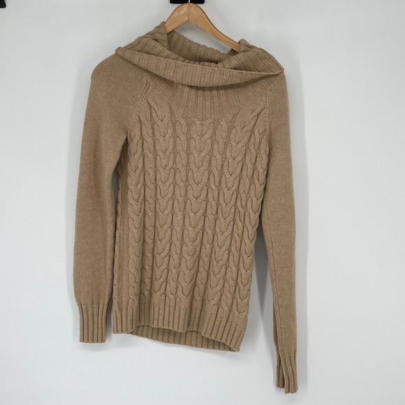 Banana Republic Sweaters - Banana Republic Women's XS Tan Cable Knit Cowl‎ Neck Wool Cashmere Sweater Cozy